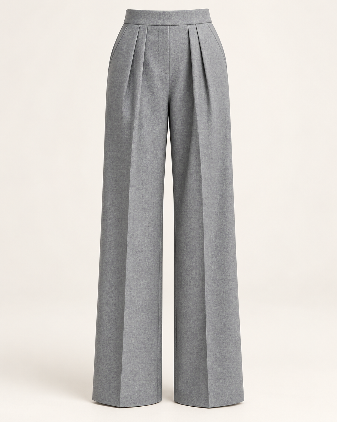 Gray high-waist wide-leg tailored trousers