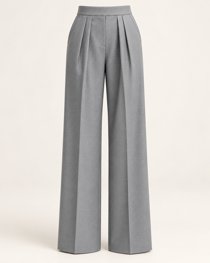 Gray high-waist wide-leg tailored trousers