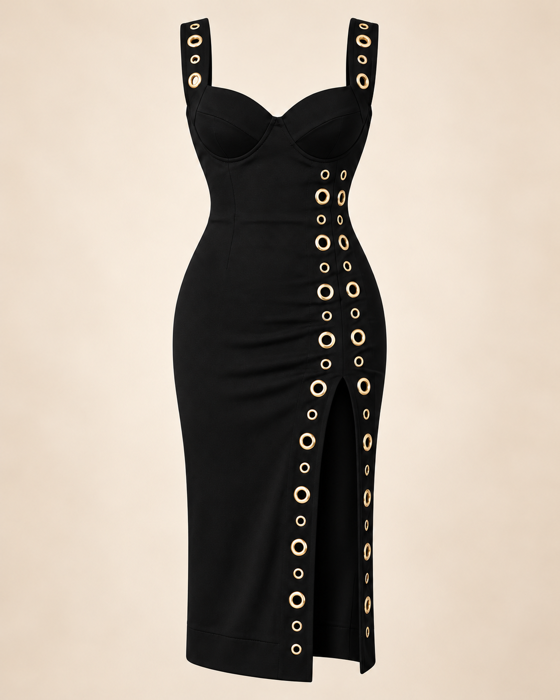 Gold Eyelet Midi Dress – product view 2