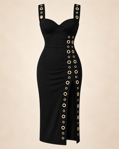 Gold Eyelet Midi Dress – product view 2