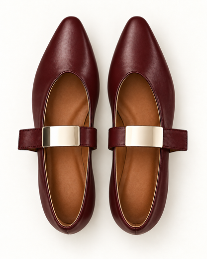 Pointed-Toe Buckle Mary Jane Flats by Leonardé