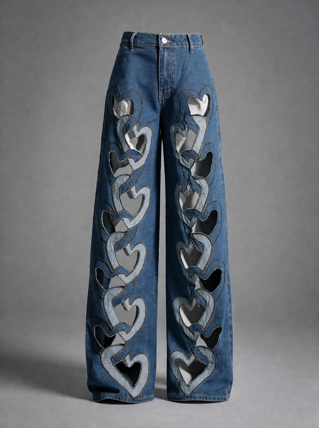 High Waist Hollowed Heart Shape Wide Leg Jeans