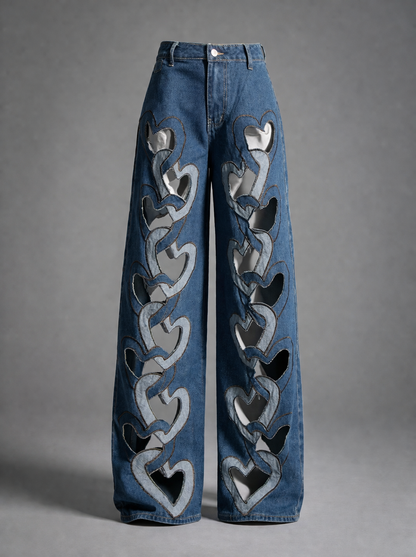 High Waist Hollowed Heart Shape Wide Leg Jeans