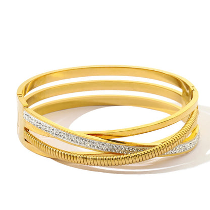 Women's Hollow Multi-layer Cross Diamond Titanium Steel Bracelet