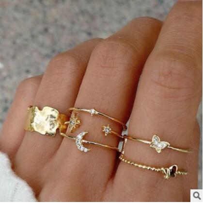 Fashion Diamond Love Pearl Leaf Ring Set Of 10