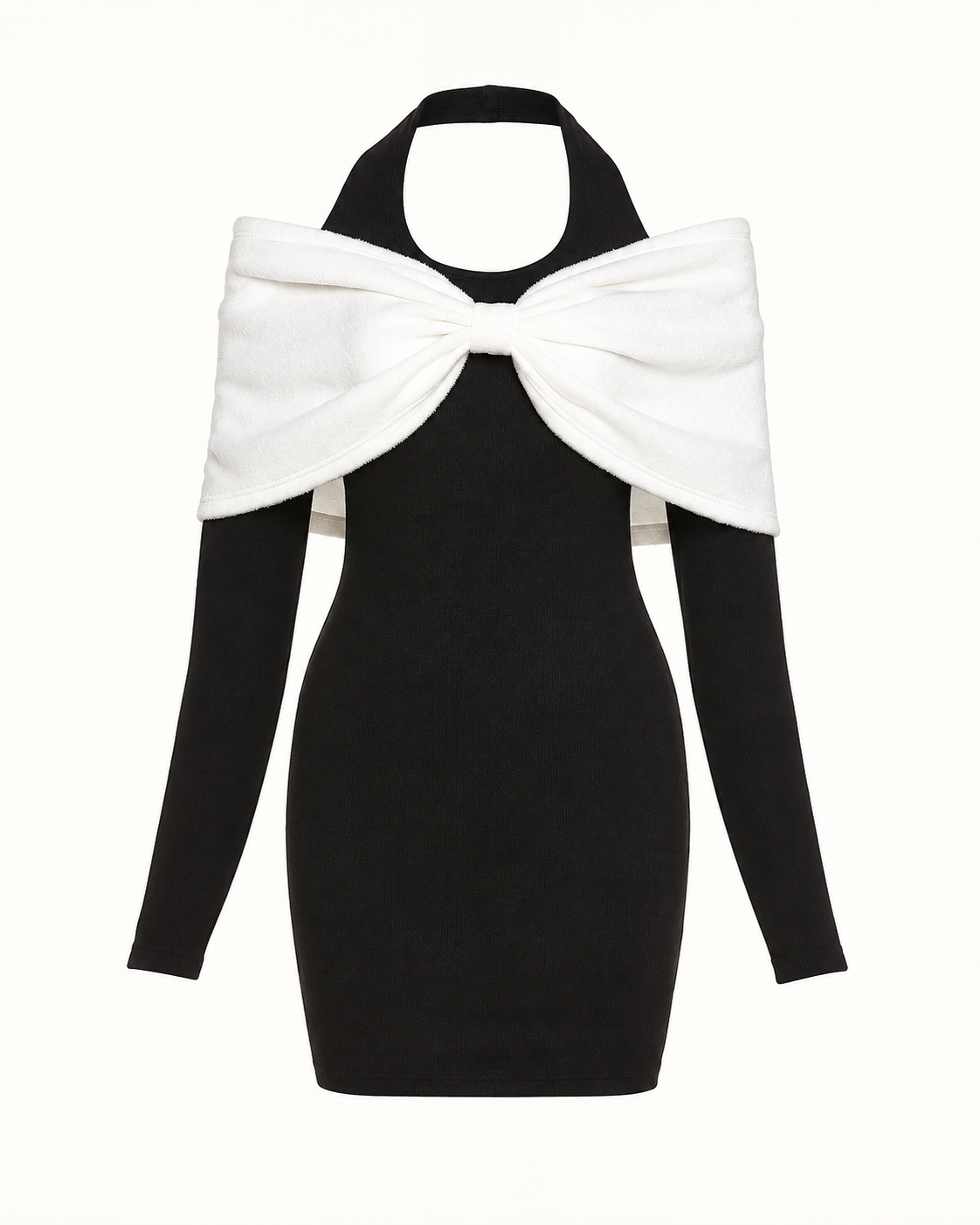 Contrast Bow-Shoulder Bodycon Mini Dress
