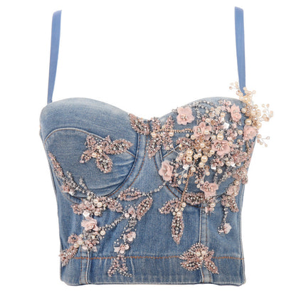 Denim Vest Short Feminine And Multi-color Sling Wrapped Chest And Wear Underwear