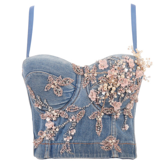 Denim Vest Short Feminine And Multi-color Sling Wrapped Chest And Wear Underwear