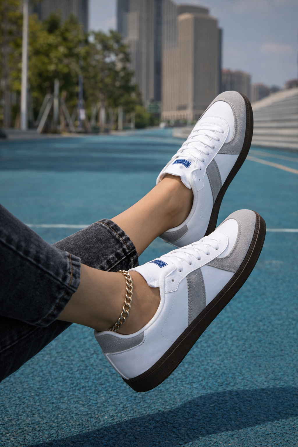 Womens Style White Lace Up Casual Sneakers With A Leopard Print Flat Sole