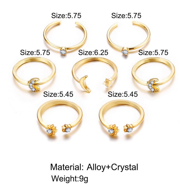 Fashion Diamond Love Pearl Leaf Ring Set Of 10
