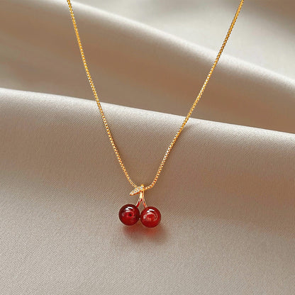 Red Cherry Pendant Necklace Female Clavicle Chain