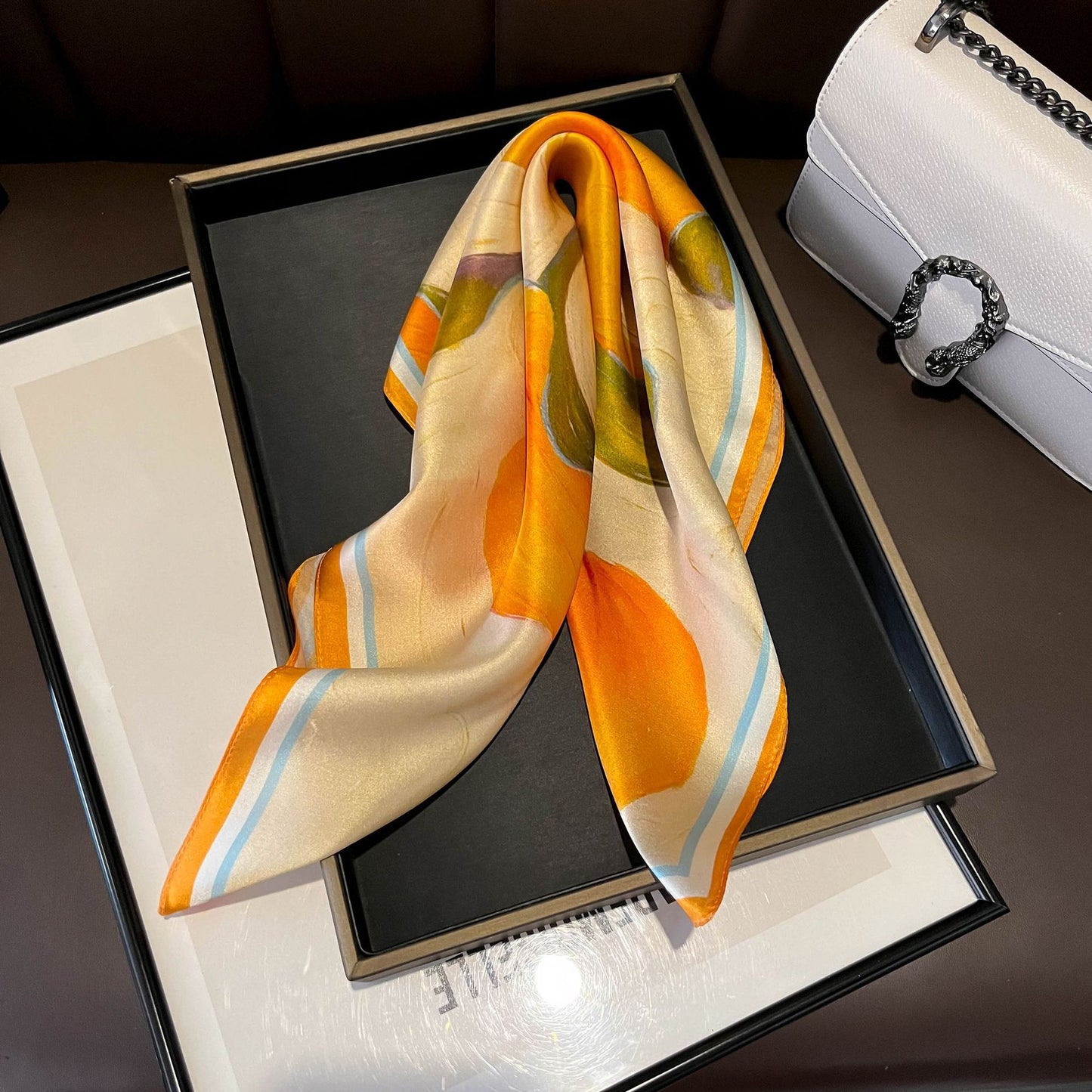 Beige Silk Square Scarf For Womenversatile And Easy To Style
