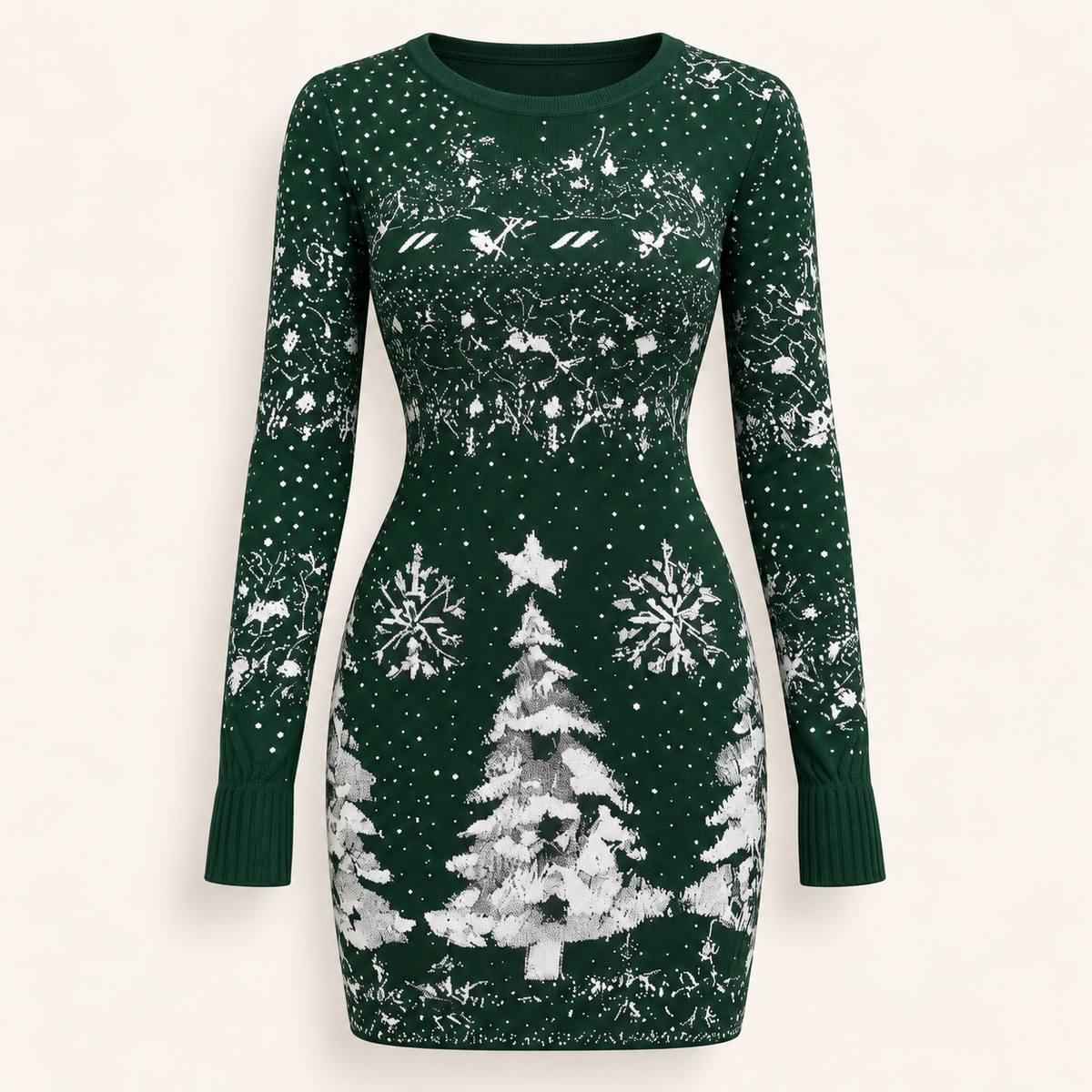 Long-Sleeve Christmas Print Mini Dress