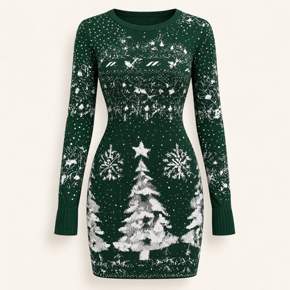 Long-Sleeve Christmas Print Mini Dress