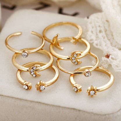 Fashion Diamond Love Pearl Leaf Ring Set Of 10