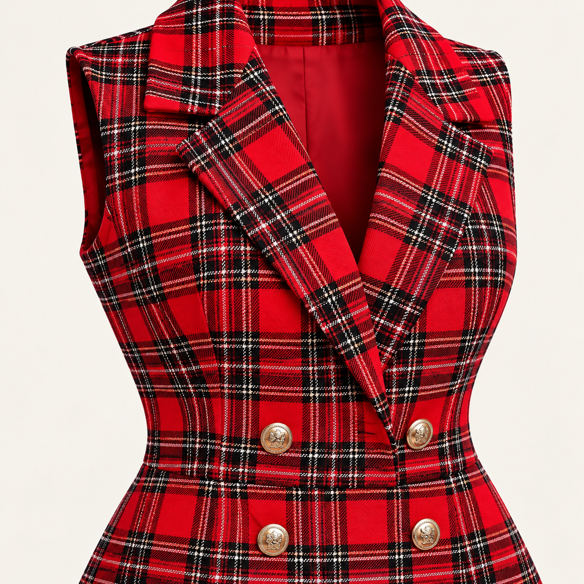 Red Plaid Sleeveless Mini Dress