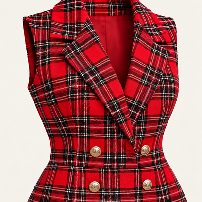 Red Plaid Sleeveless Mini Dress