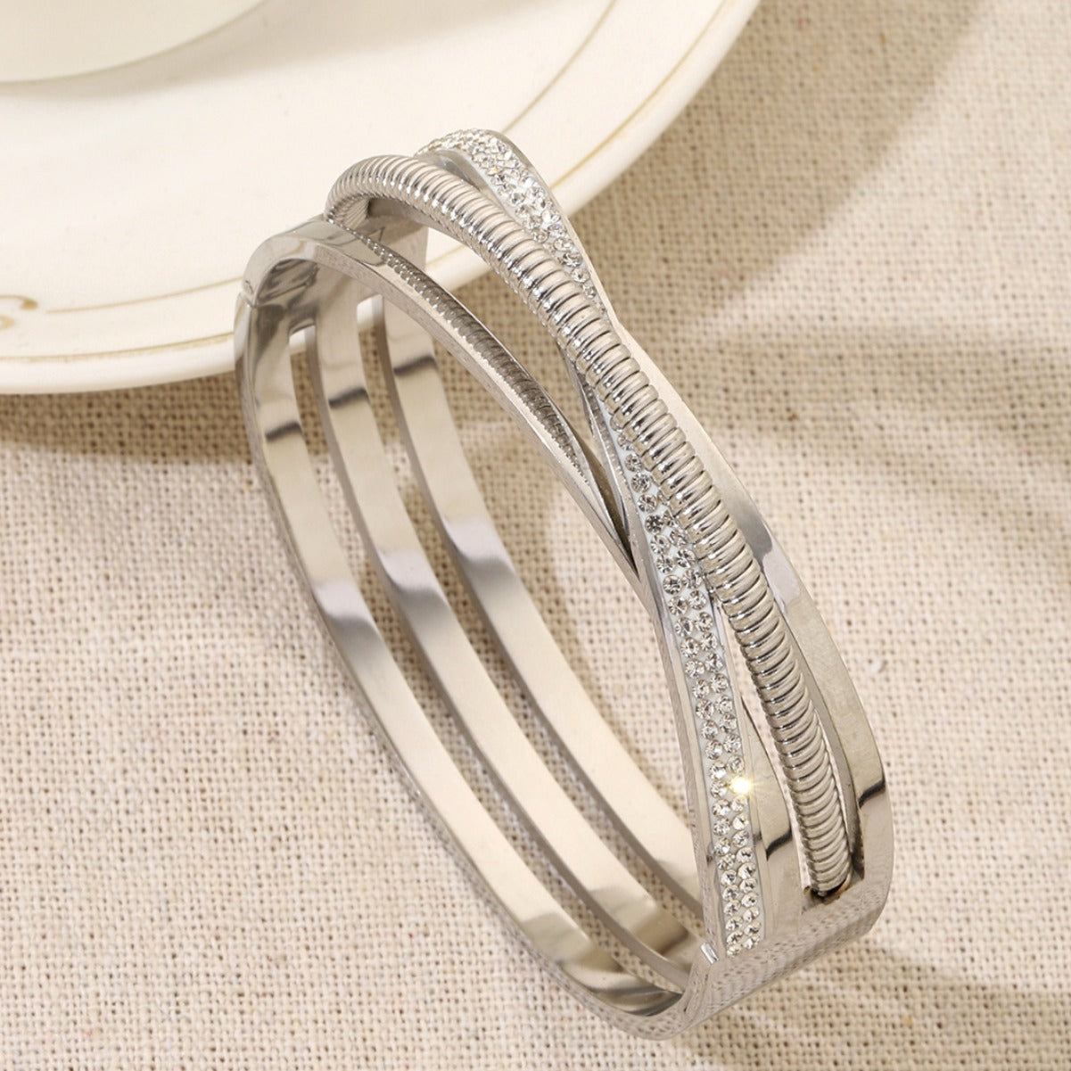 Women's Hollow Multi-layer Cross Diamond Titanium Steel Bracelet