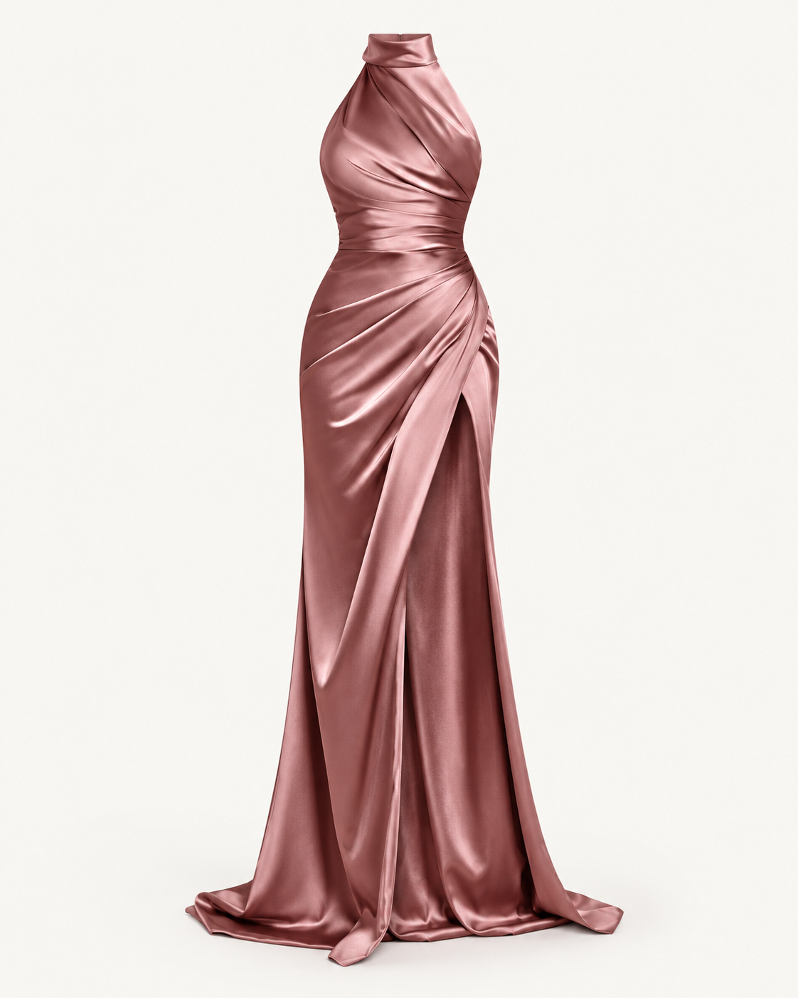 Draped Halter Maxi Dress — studio front view