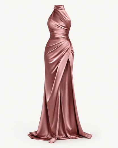 Draped Halter Maxi Dress — studio front view