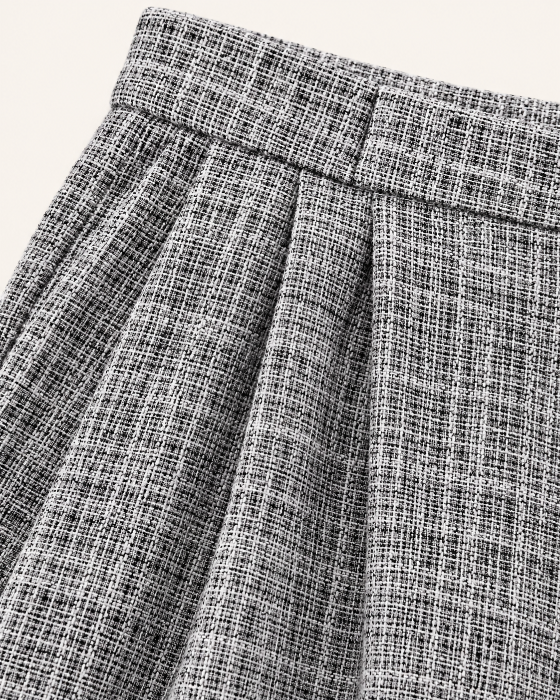 Grey Plaid Wide-Leg Trousers — fabric and construction detail
