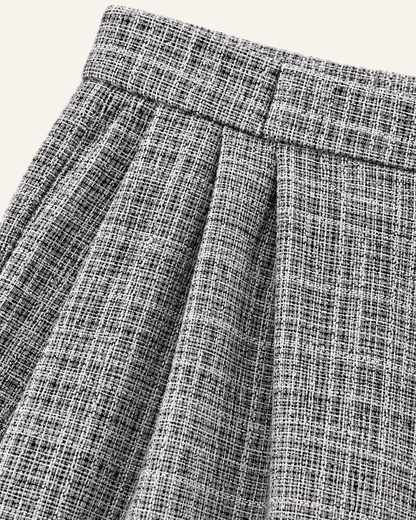 Grey Plaid Wide-Leg Trousers — fabric and construction detail