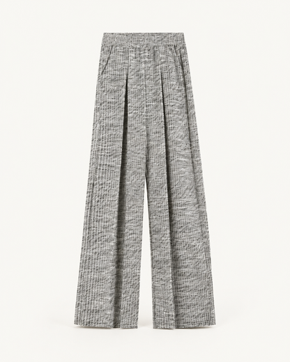 Grey Plaid Wide-Leg Trousers — studio front view