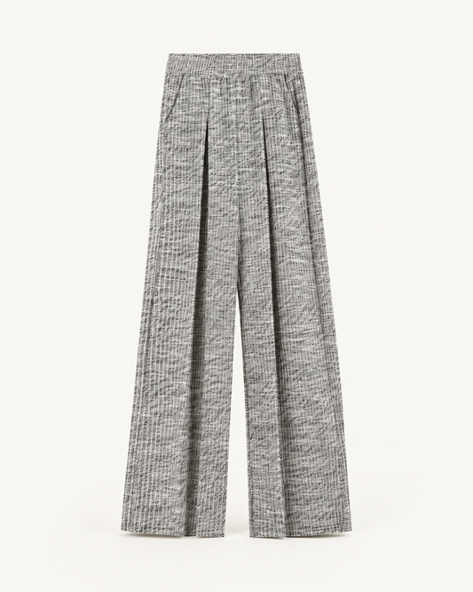 Grey Plaid Wide-Leg Trousers — studio front view