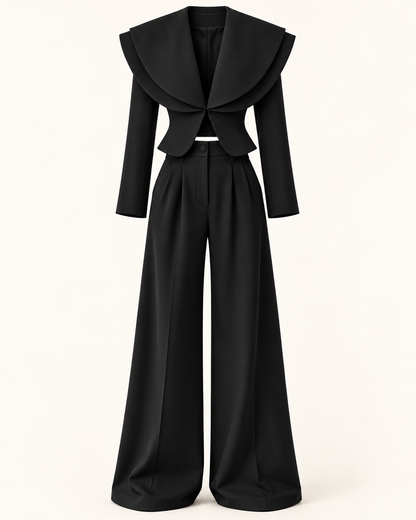 Conjunto de blazer e calças em preto