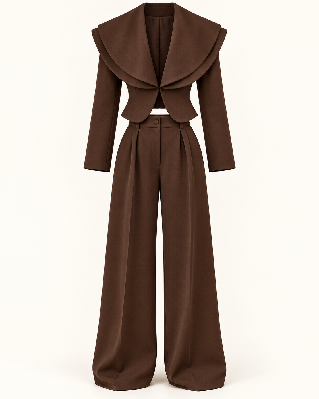 Conjunto de blazer e calças em castanho escuro