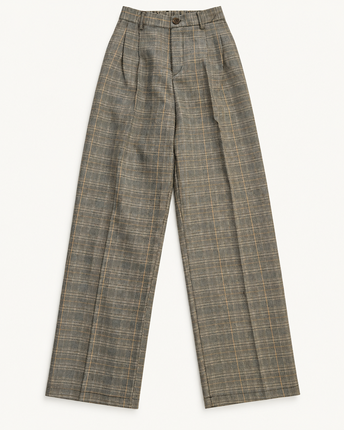 Windowpane Wide-Leg Trousers — Grey — studio product view
