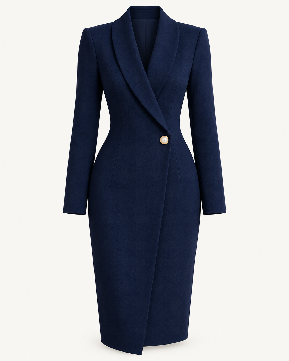 Single-Button Blazer Midi Dress — Navy Blue — studio product view