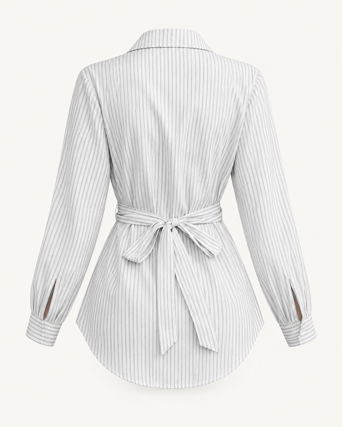 Striped Tie-Waist Shirt — White — back view
