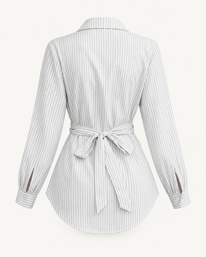 Striped Tie-Waist Shirt — White — back view