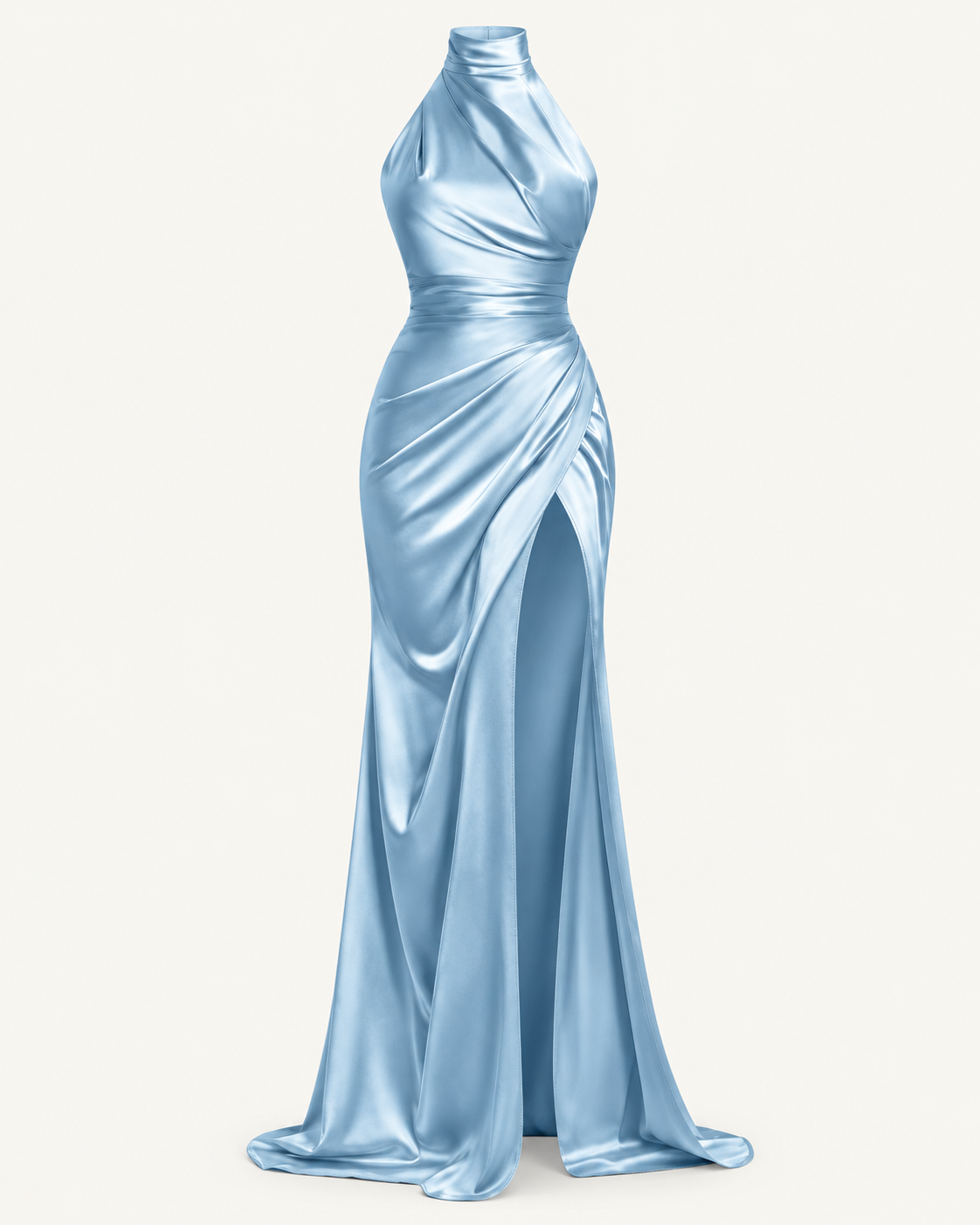 Draped Halter Maxi Dress — Blue — studio product view