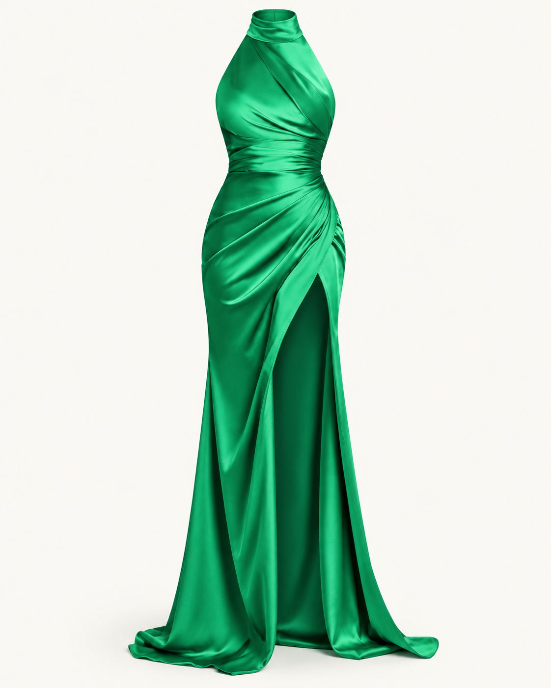 Draped Halter Maxi Dress — Green — studio product view
