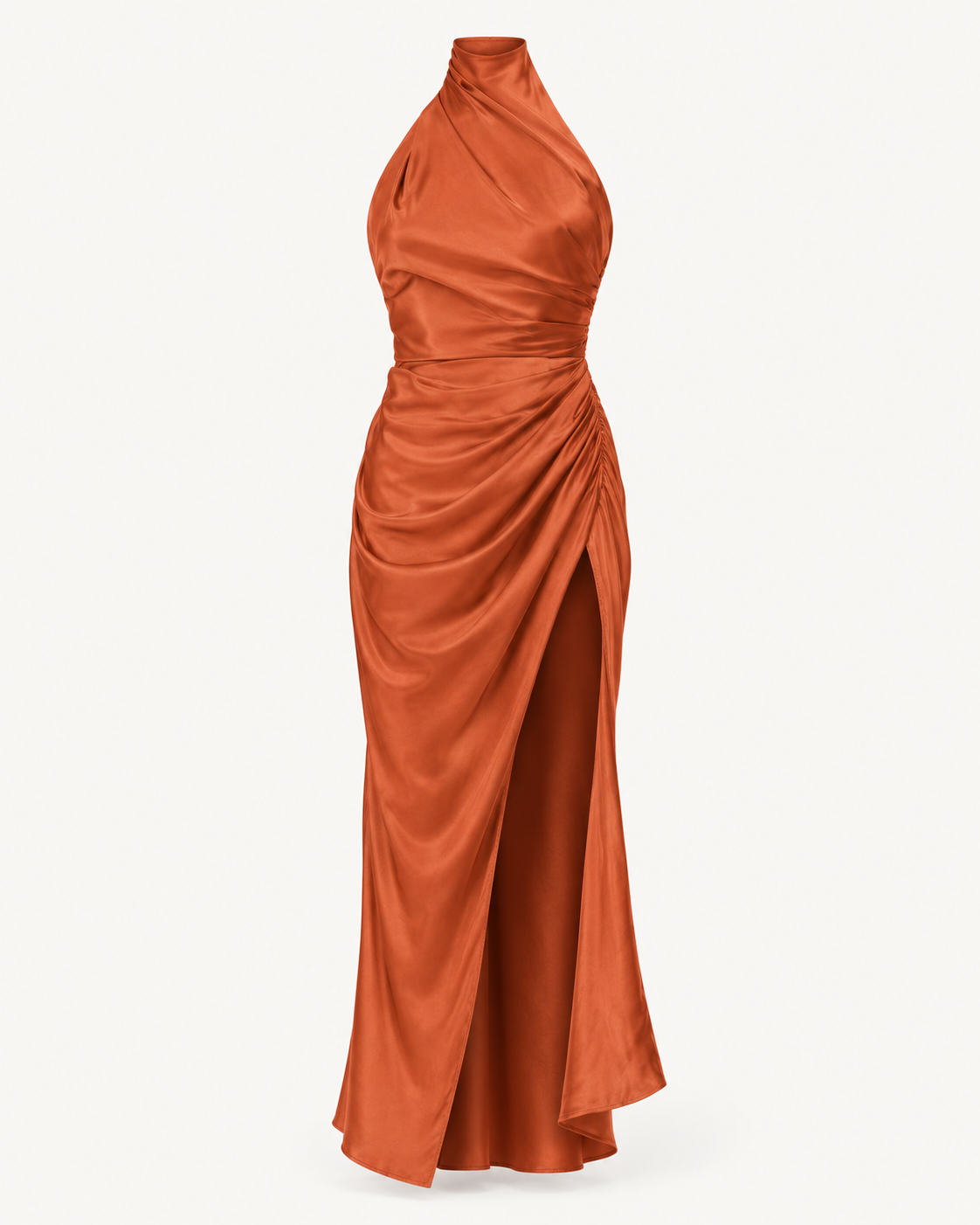Draped Halter Maxi Dress — Orange — studio product view