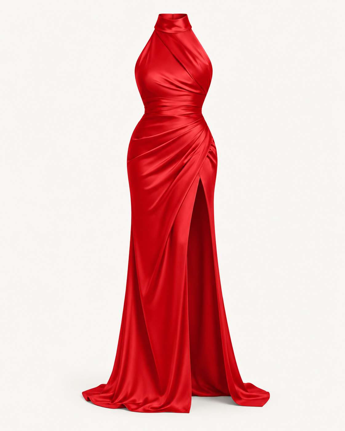 Draped Halter Maxi Dress — Red — studio product view