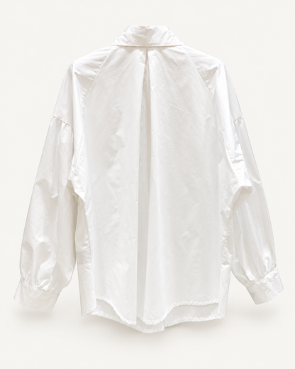 Gold-Button Statement Shirt — White — back view