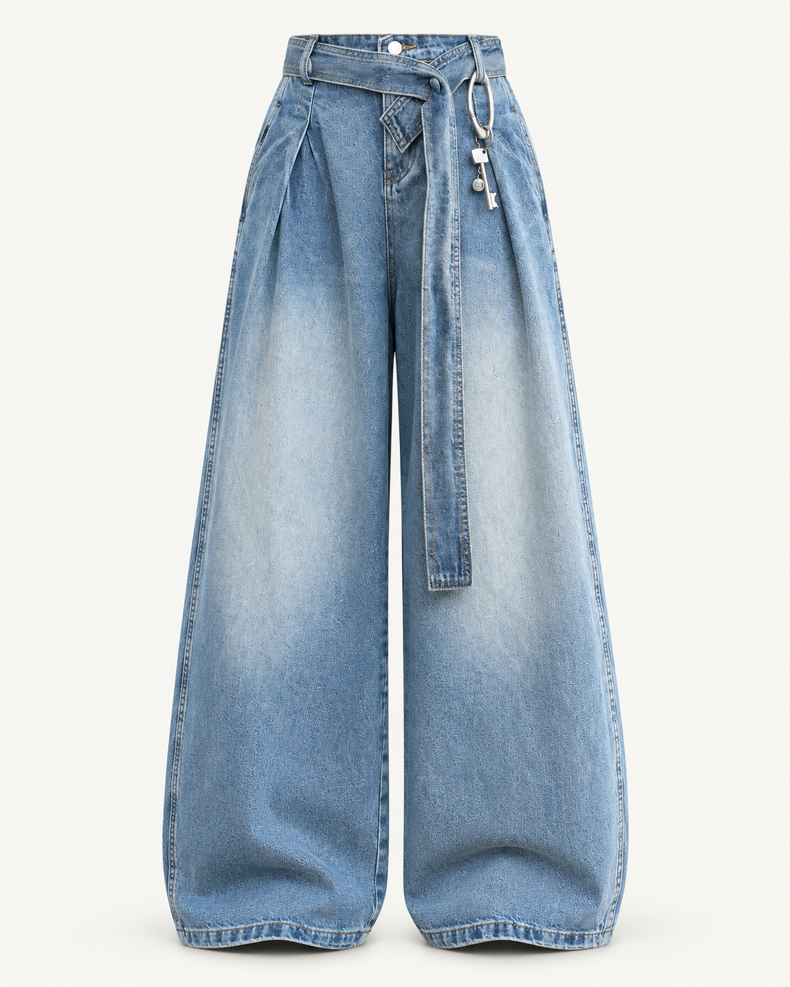 Asymmetric Tie-Waist Wide-Leg Jeans — Light Blue — studio product view