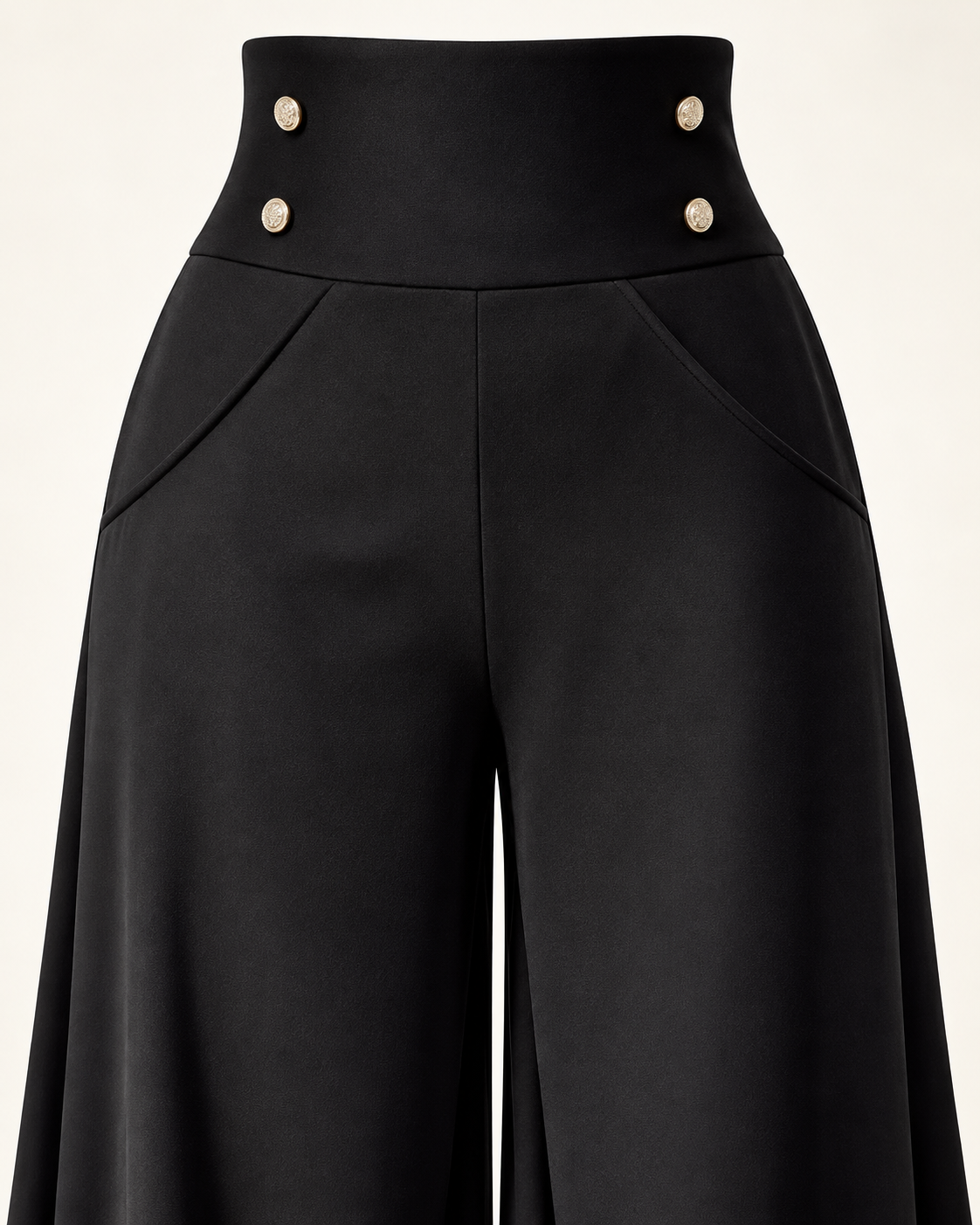 Gold-Button High-Waist Palazzo Trousers – detail