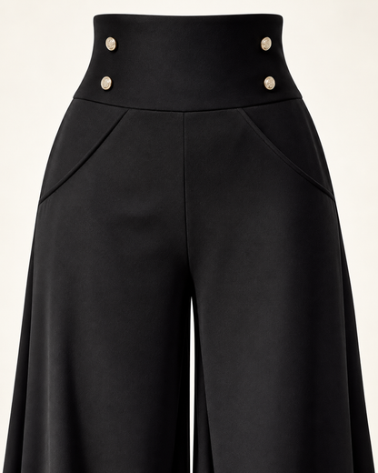 Gold-Button High-Waist Palazzo Trousers – detail