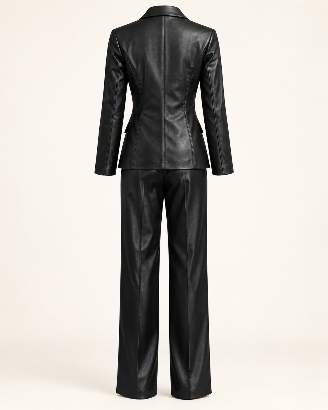 Black Faux Leather Blazer & Trouser Set – back