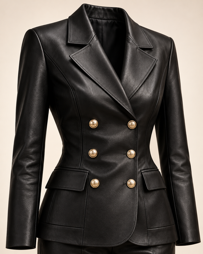 Black Faux Leather Blazer & Trouser Set – detail