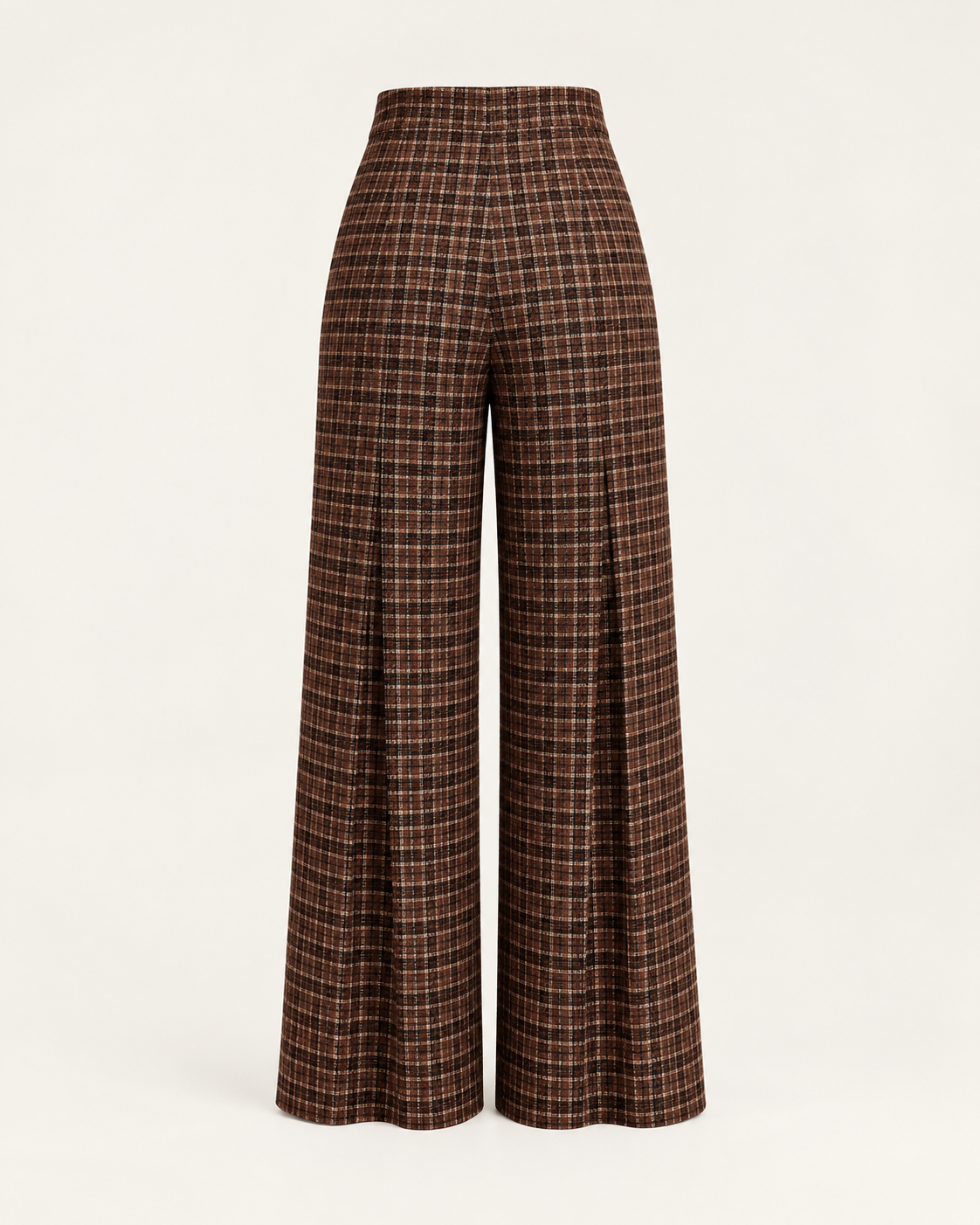 Gold-Button Plaid Wide-Leg Trousers – back