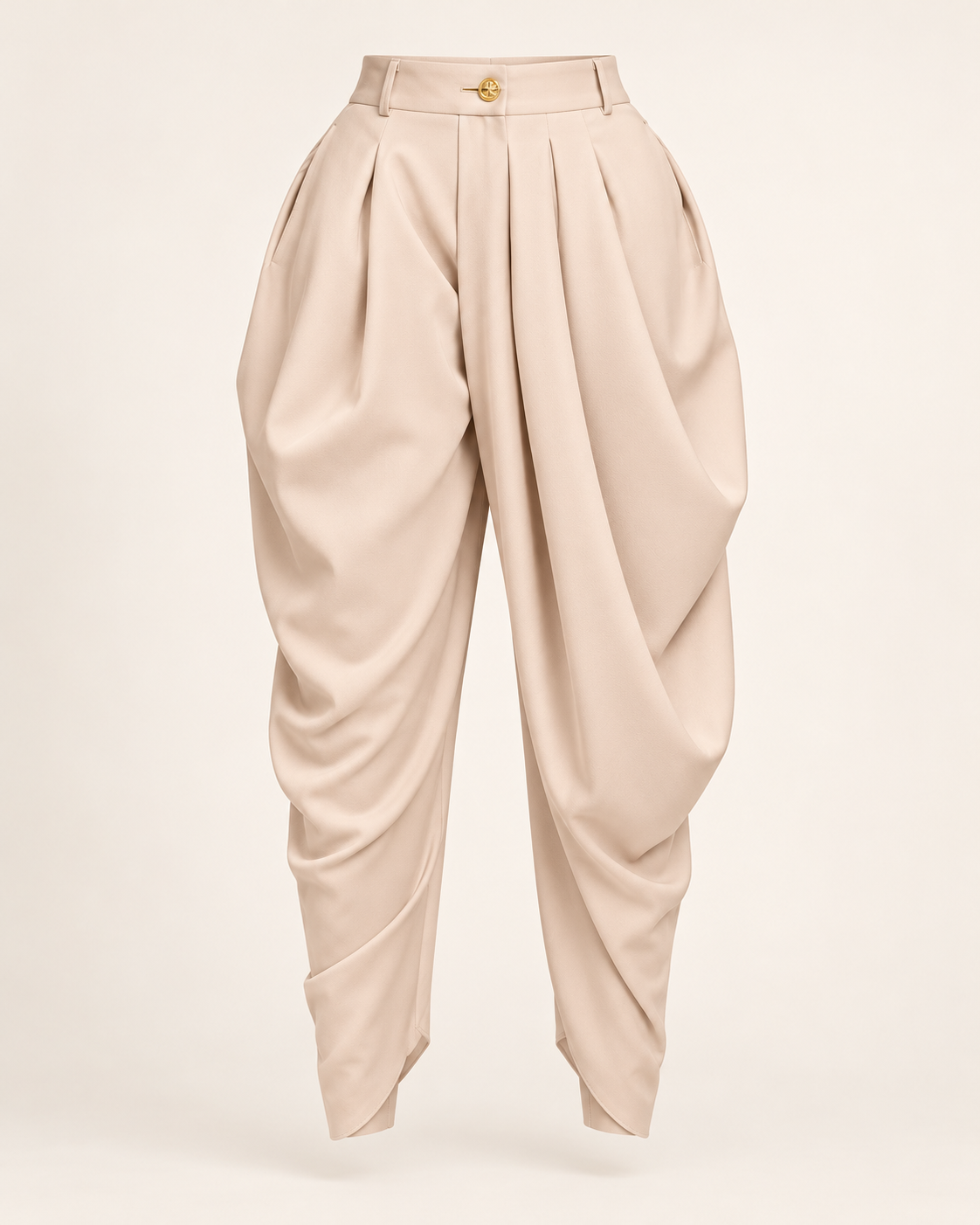 Draped High-Waist Tapered Trousers – apricot front