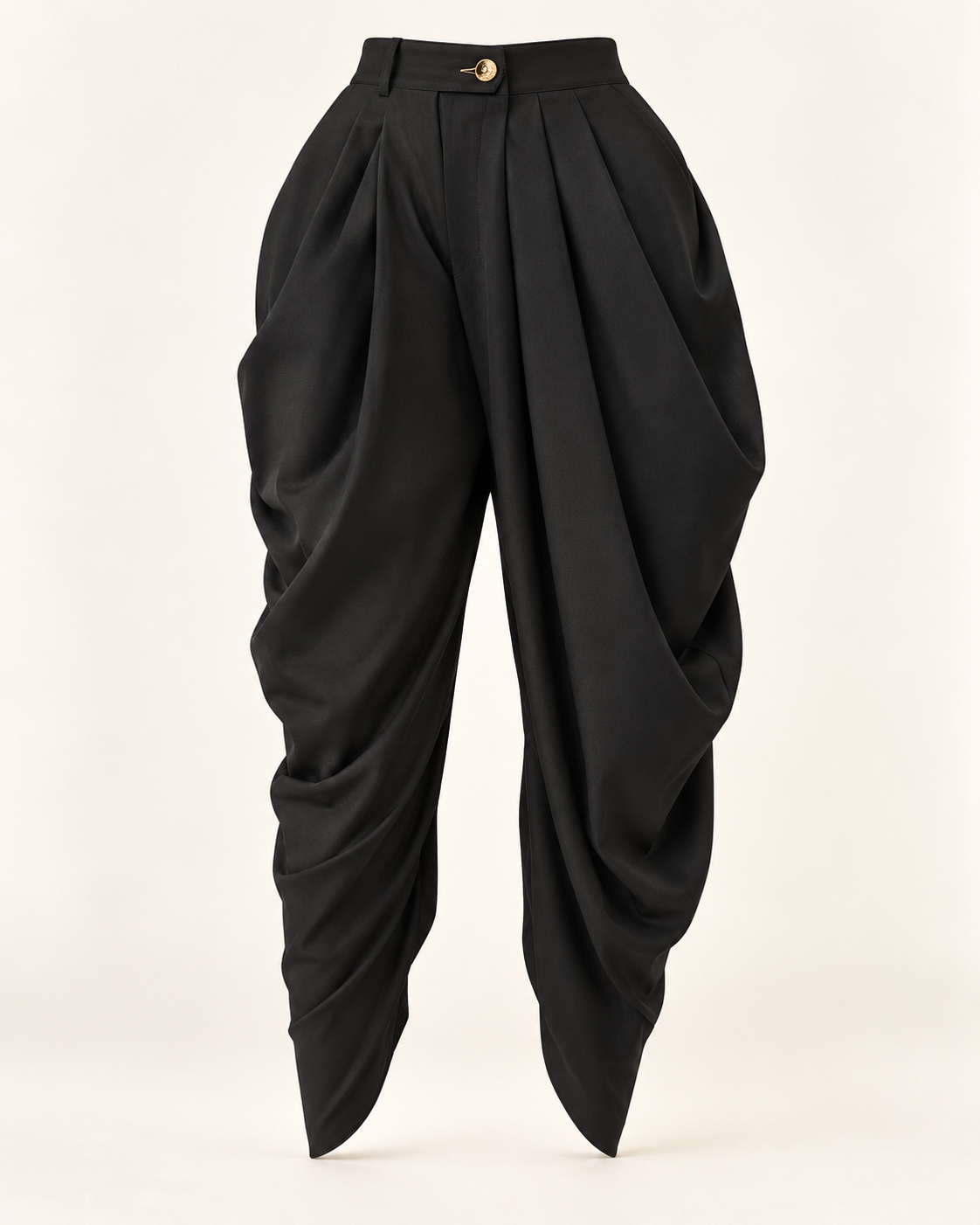 Draped High-Waist Tapered Trousers – black front