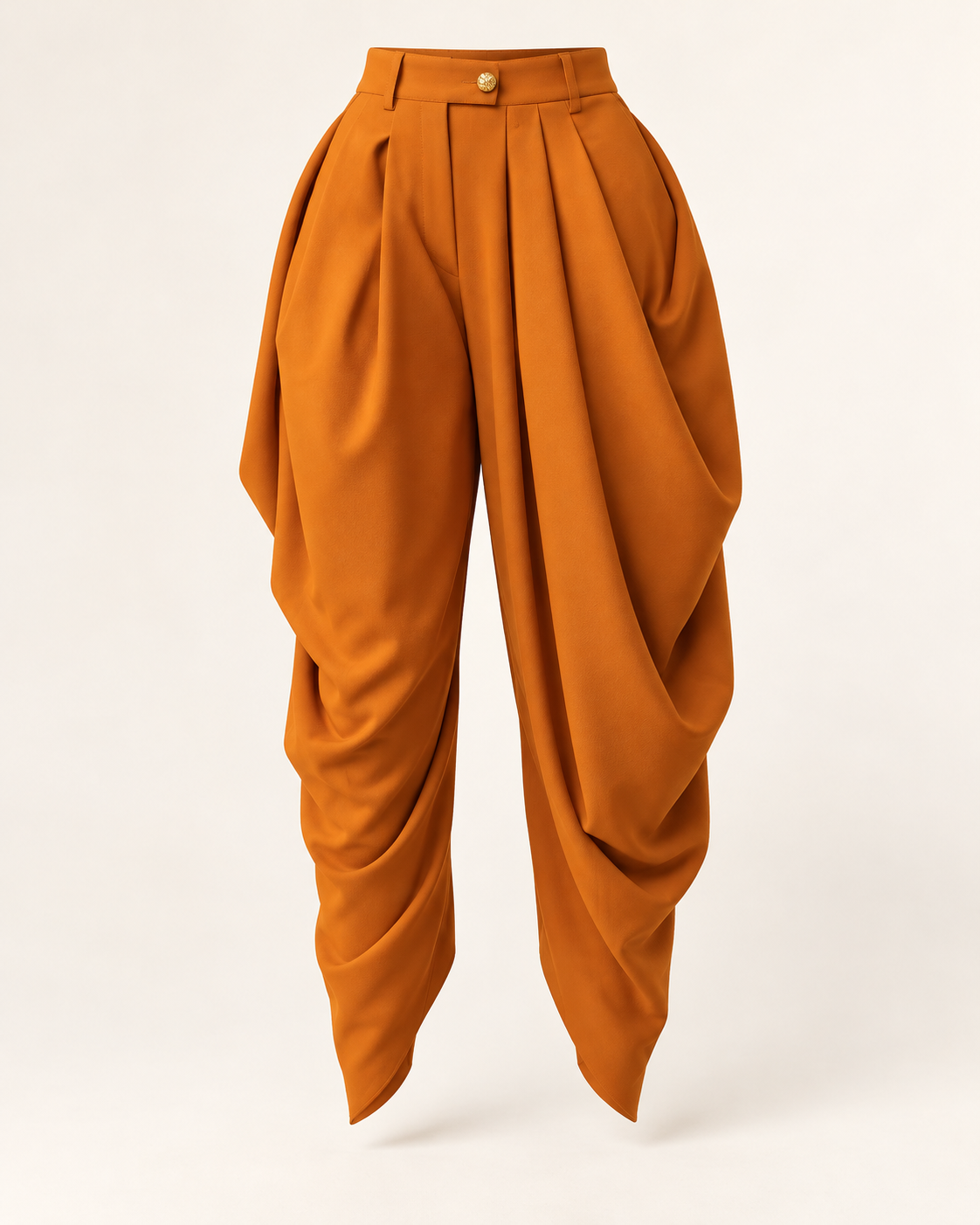 Draped High-Waist Tapered Trousers – orange front