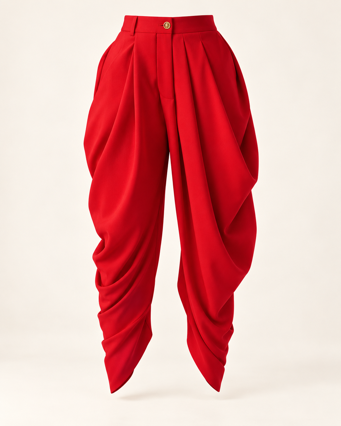 Draped High-Waist Tapered Trousers – red front