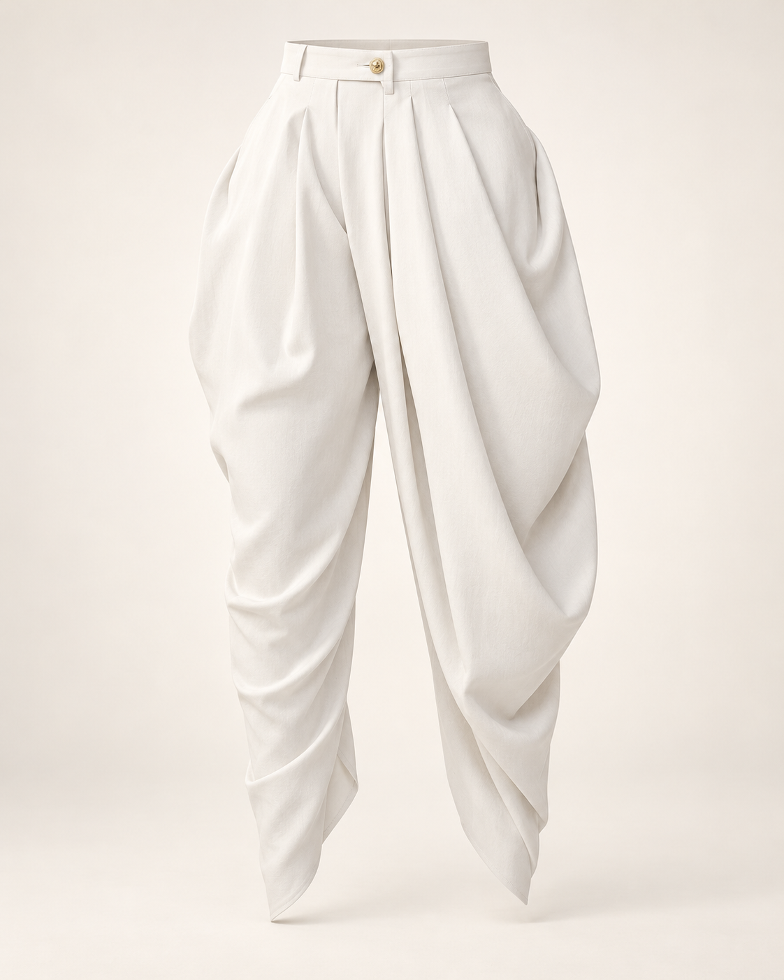 Draped High-Waist Tapered Trousers – white front